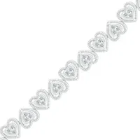 Sterling Silver 0.95CTW Diamond Heart Bracelet