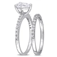 Julianna B 10K White Gold Created White Sapphire Engagement Ring Set