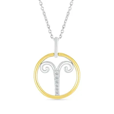 Sterling Silver 10K Yellow Gold Aries Diamond Pendant