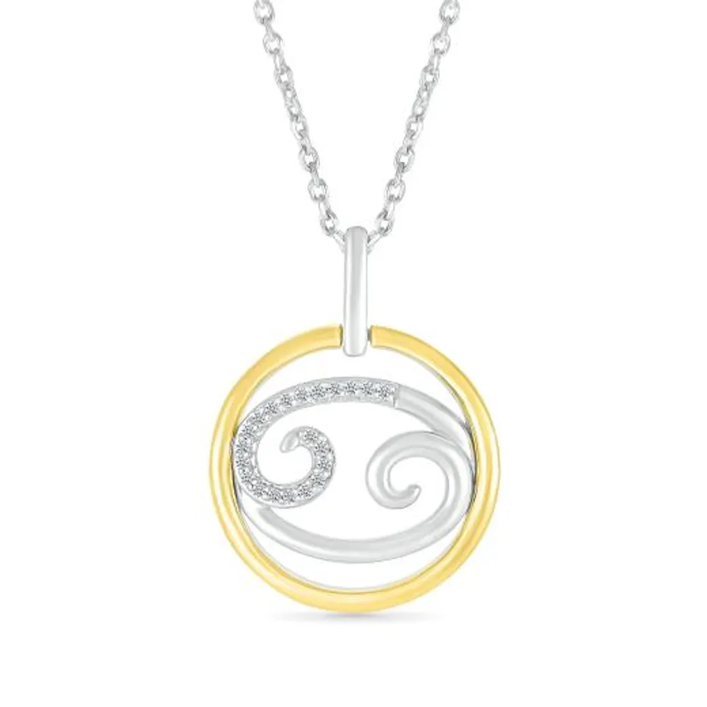 Sterling Silver 10K Yellow Gold Cancer Diamond Pendant