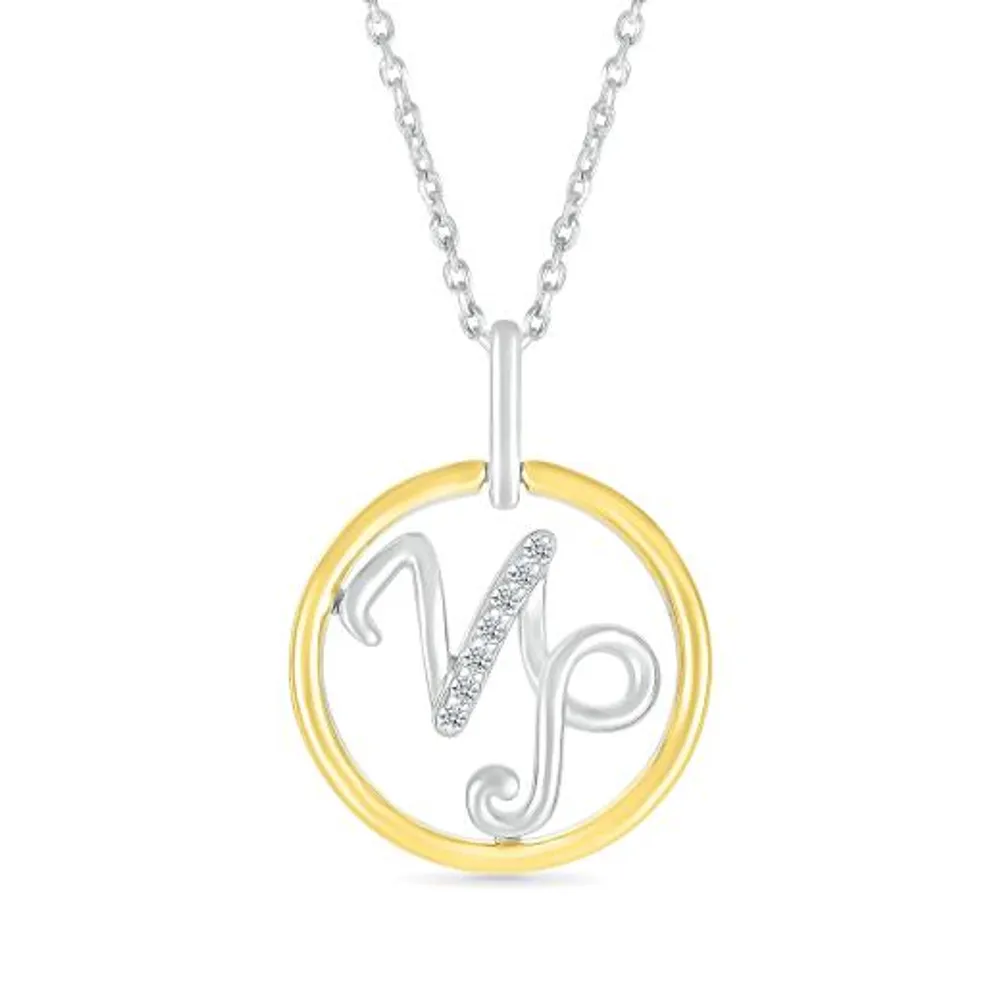 Sterling Silver 10K Yellow Gold Capricorn Diamond Pendant