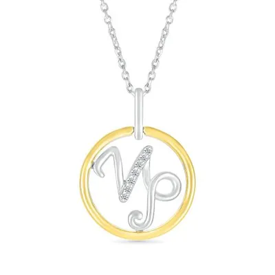 Sterling Silver 10K Yellow Gold Capricorn Diamond Pendant