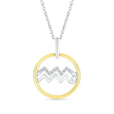 Sterling Silver 10K Yellow Gold Aquarius Diamond Pendant