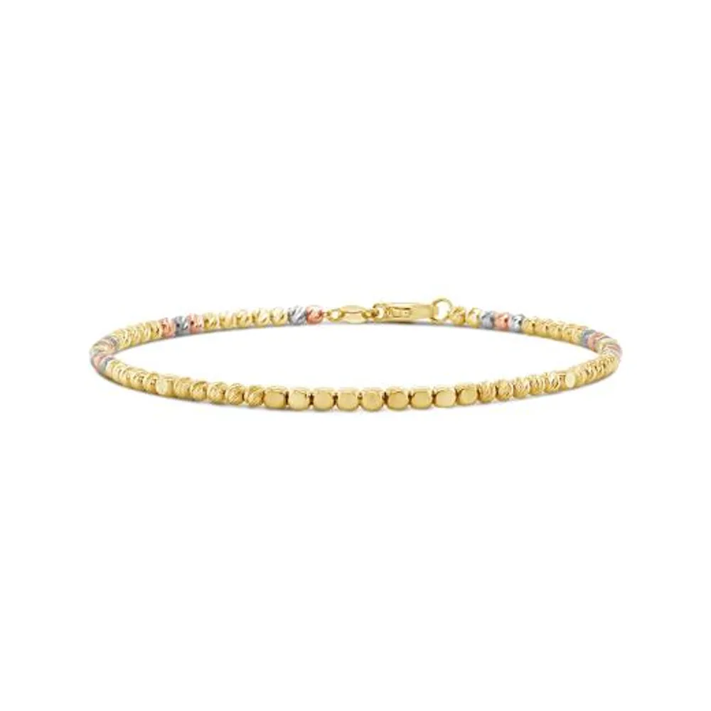 10K Tri Gold 7.5" Diamond Cut Ball Link Bracelet