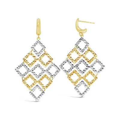 10K Tri-Colour Gold Geometric Drop Earrings