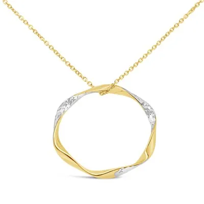 10K Yellow & White Gold 17" Diamond Cut Circle Necklace