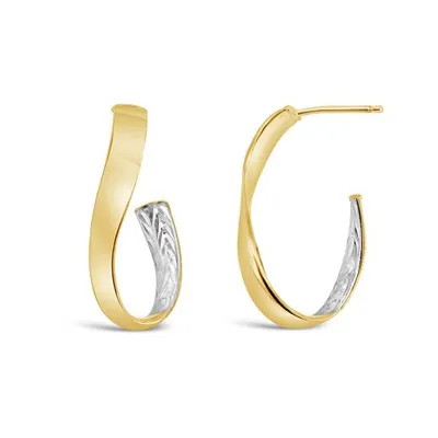 10K Yellow & White Gold Diamond Cut Hoop Earring