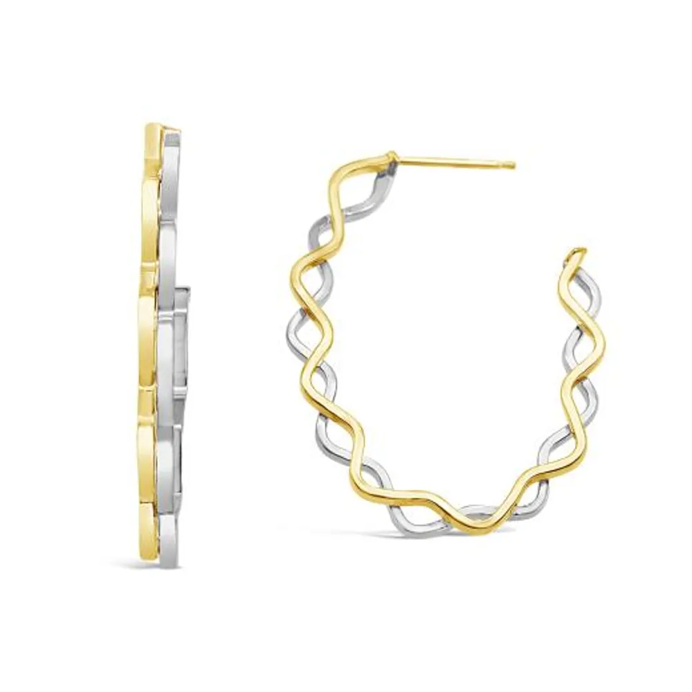 10K Yellow & White Gold Wave Hoop Earring