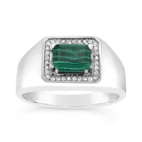 Sterling Silver Malachite & 0.13CTW Diamond Ring