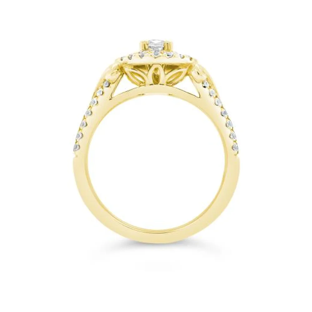 Diamond Revelations 14K Yellow Gold 0.99CTW Oval Diamond Halo Bridal Ring