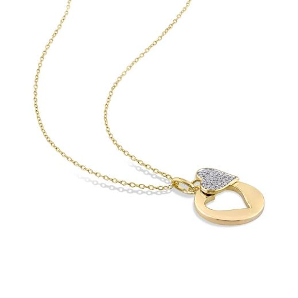 Julianna B Yellow Plated Sterling Silver 0.10CTW Diamond Double Heart Pendant