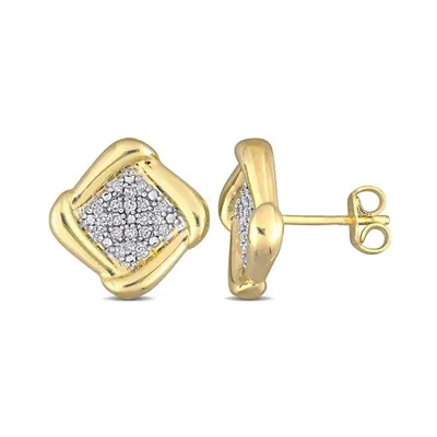 Julianna B Yellow Plated Sterling Silver 0.20CTW Diamond Cluster Studs