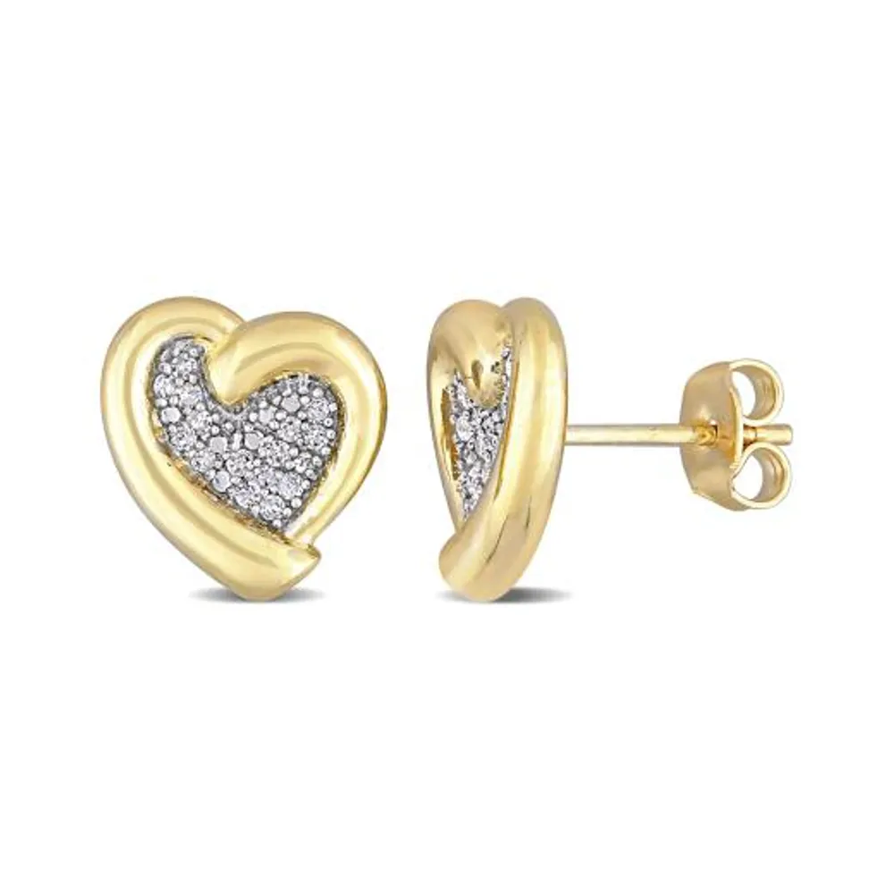 Julianna B Yellow Plated Sterling Silver 0.15CTW Diamond Heart Studs