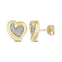 Julianna B Yellow Plated Sterling Silver 0.15CTW Diamond Heart Studs