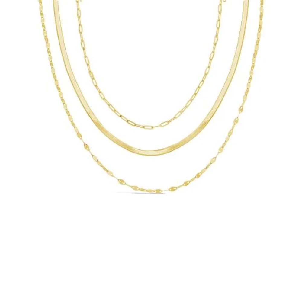 10K Yellow Gold 15"+ 3" Extension Graduated Layered Necklace