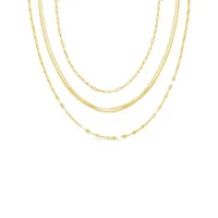 10K Yellow Gold 15"+ 3" Extension Graduated Layered Necklace