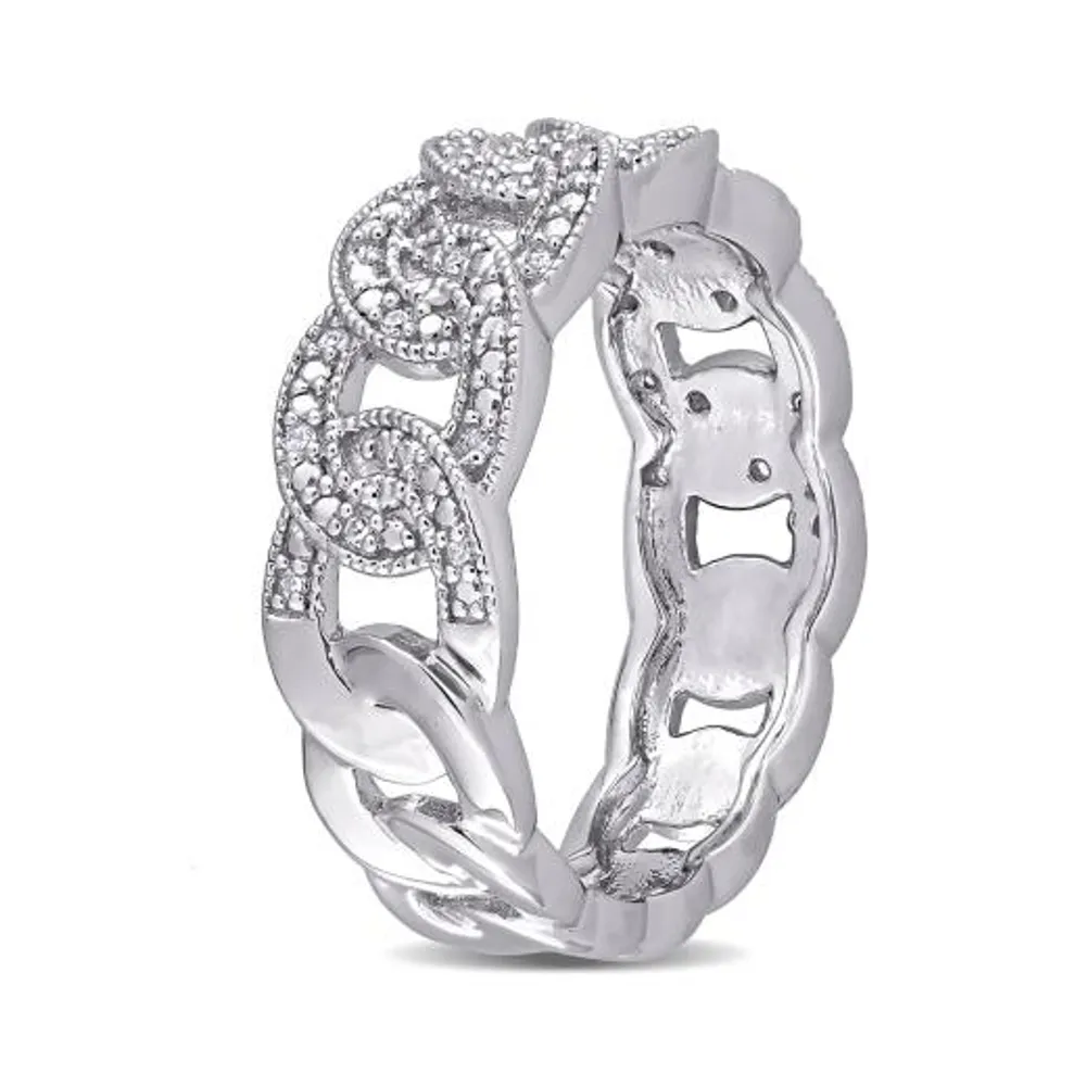 Julianna B Sterling Silver 0.11CTW Diamond Link Ring