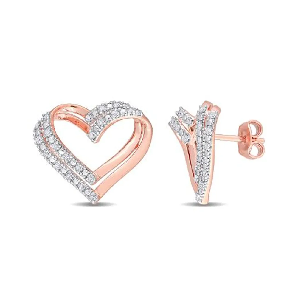 Julianna B Rose Plated Sterling Silver 0.20CTW Diamond Heart Earrings