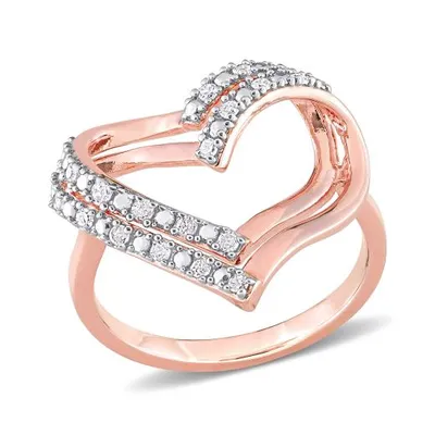 Julianna B Rose Plated Sterling Silver 0.20CTW Diamond Heart Ring