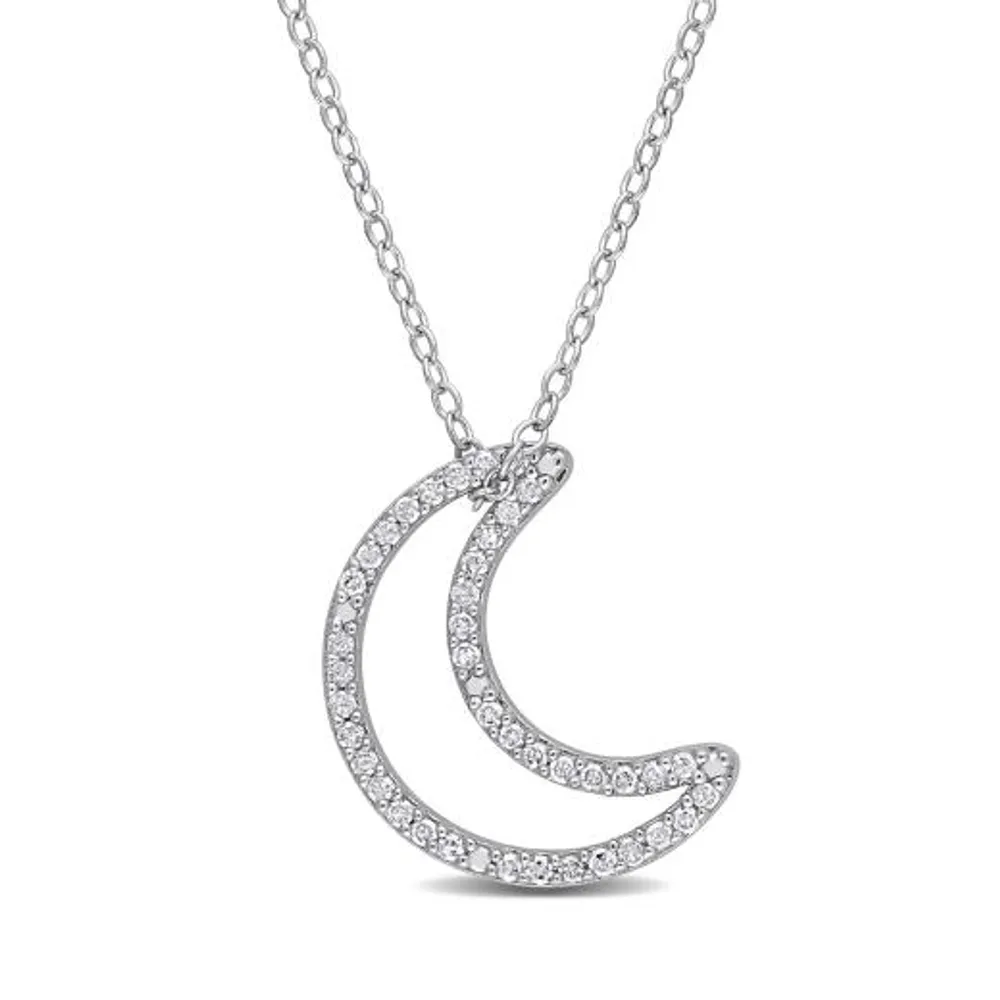 Julianna B Sterling Silver 0.20CTW Diamond Moon Pendant