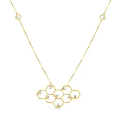 10K Yellow Gold 17"+1" Cubic Zirconia Honeycomb Necklace