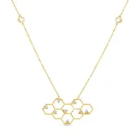 10K Yellow Gold 17"+1" Cubic Zirconia Honeycomb Necklace