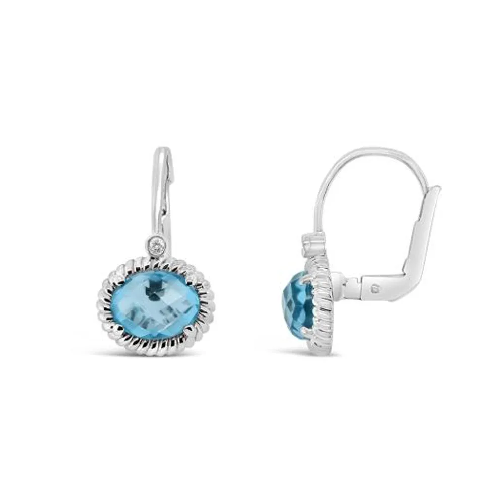 Sterling Silver Blue Topaz and Diamond Earrings