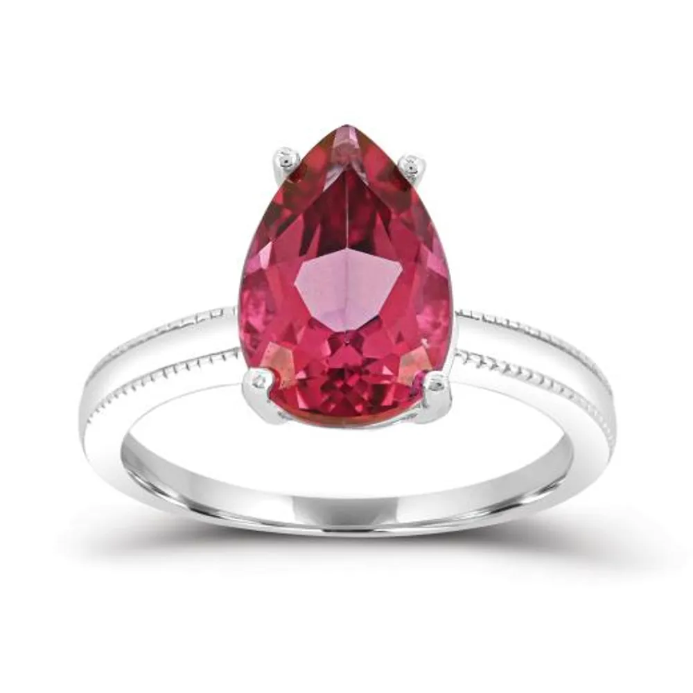 Sterling Silver Pear Shape Pink Topaz Solitaire Ring