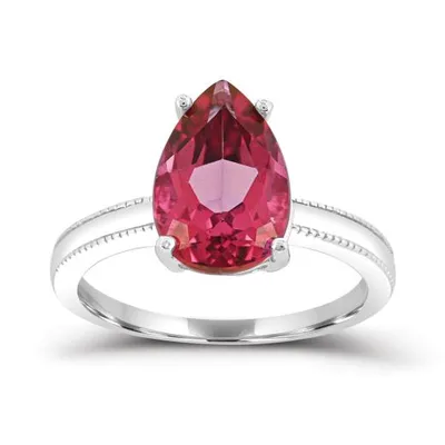 Sterling Silver Pear Shape Pink Topaz Solitaire Ring