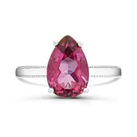 Sterling Silver Pear Shape Pink Topaz Solitaire Ring