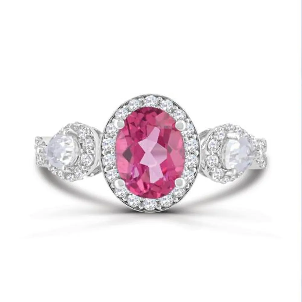 Sterling Silver Pink Topaz and White Topaz Ring