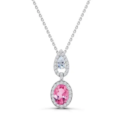 Sterling Silver 18" Pink Topaz and White Topaz Necklace