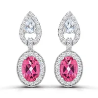 Sterling Silver Pink Topaz and White Topaz Dangle Earrings