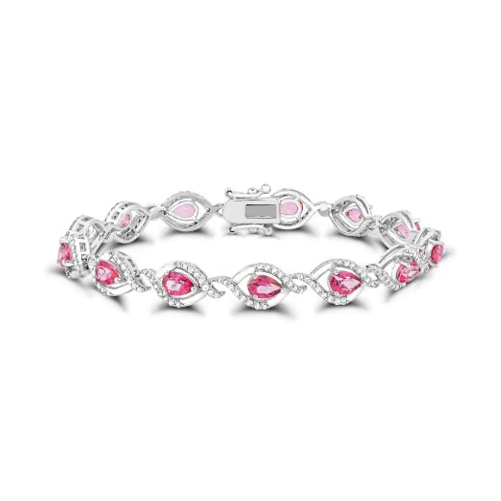 Sterling Silver Pear Shape Pink Topaz and White Topaz Bracelet