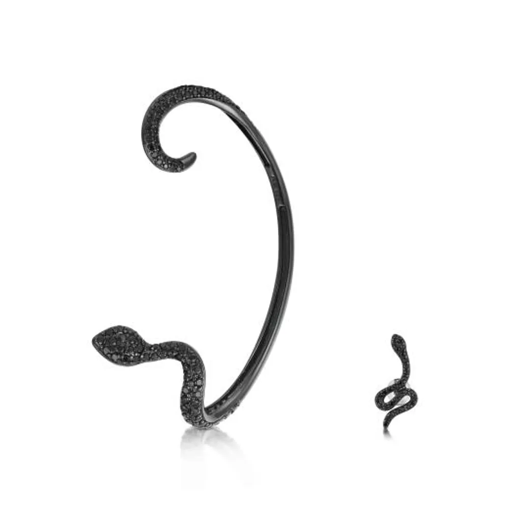 Sterling Silver Cubic Zirconia Left Snake Ear Cuff and Stud