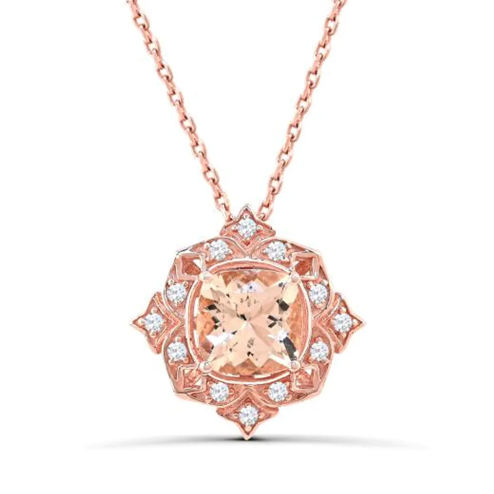 10K Rose Gold 18" Morganite and White Sapphire Pendant