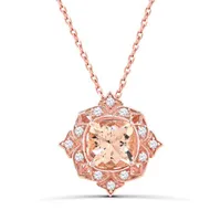 10K Rose Gold 18" Morganite and White Sapphire Pendant