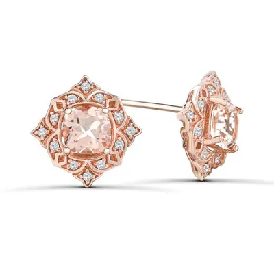 10K Rose Gold Morganite and White Sapphire Stud Earrings