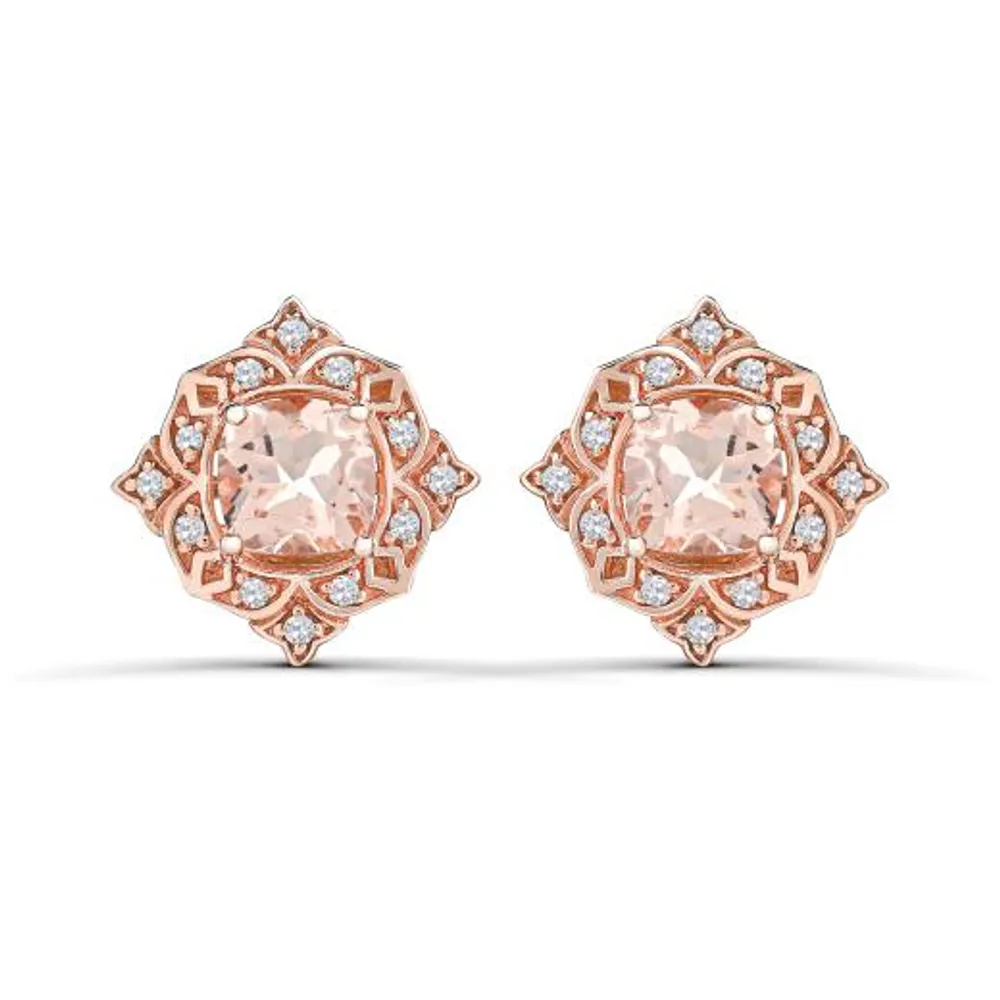 10K Rose Gold Morganite and White Sapphire Stud Earrings