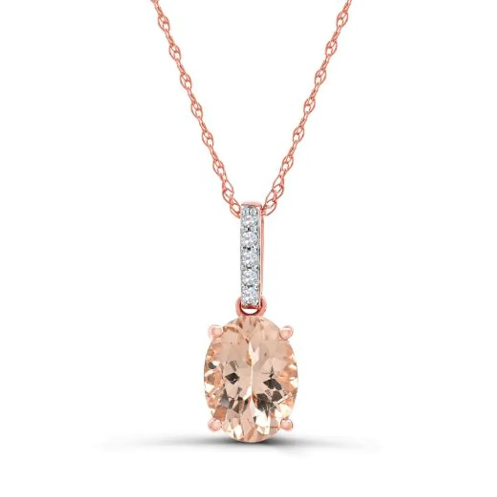 10K Rose Gold 18" Morganite and Diamond Pendant