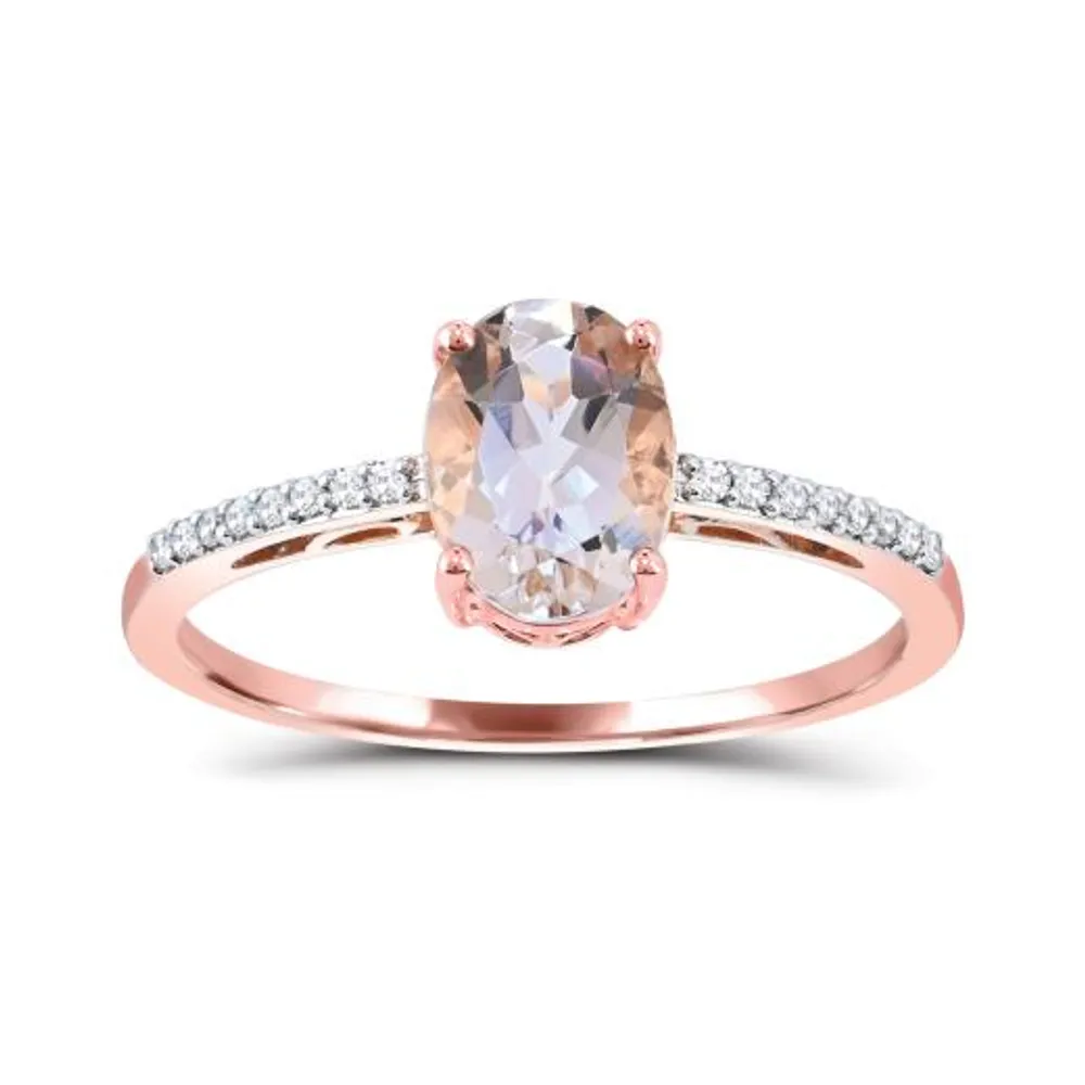 10K Rose Gold Morganite and Diamond Ring