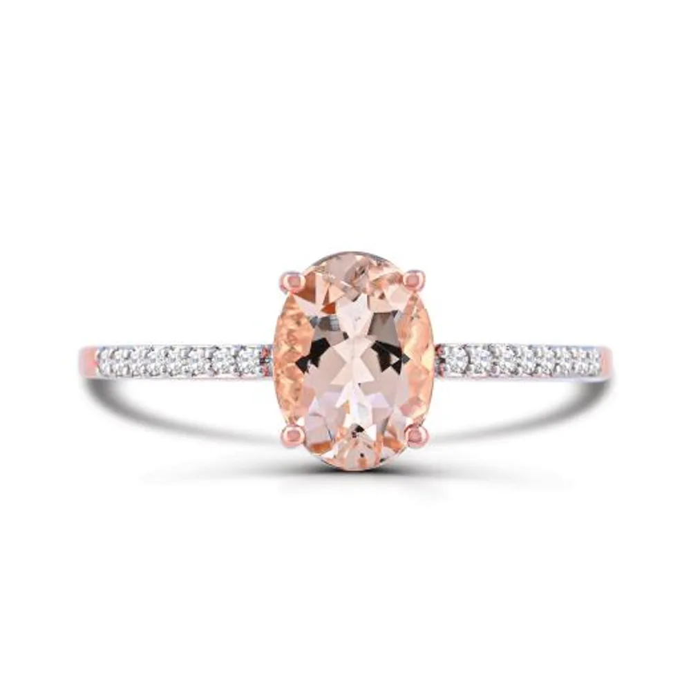 10K Rose Gold Morganite and Diamond Ring