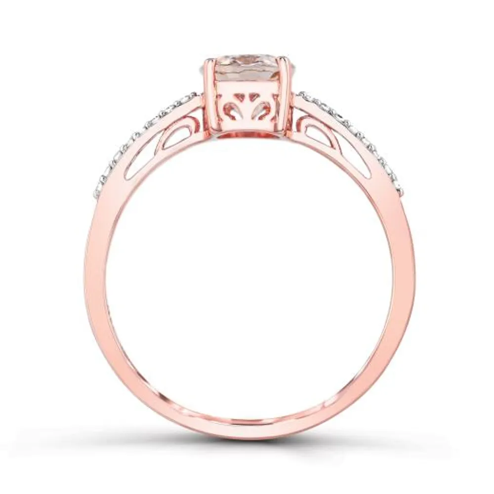 10K Rose Gold Morganite and Diamond Ring