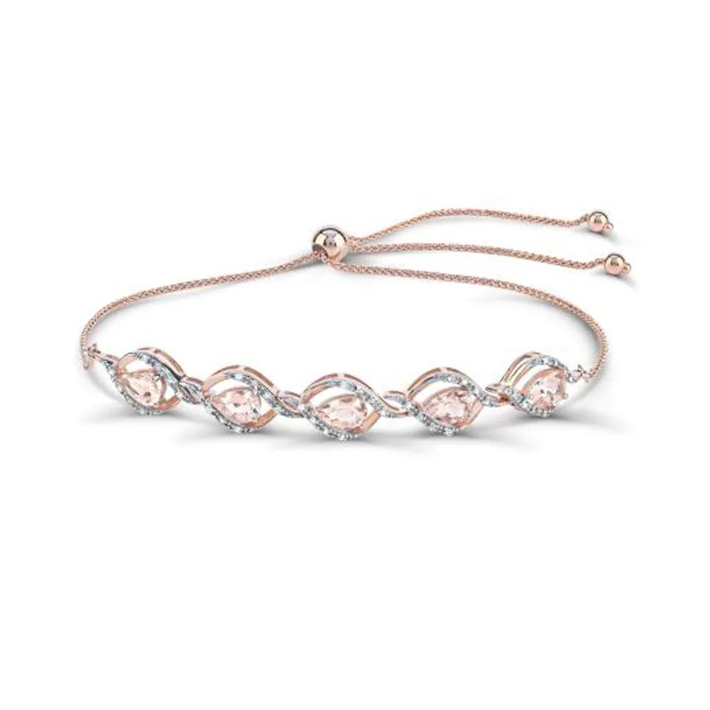 10K Rose Gold Morganite and Diamond Bolo Bracelet