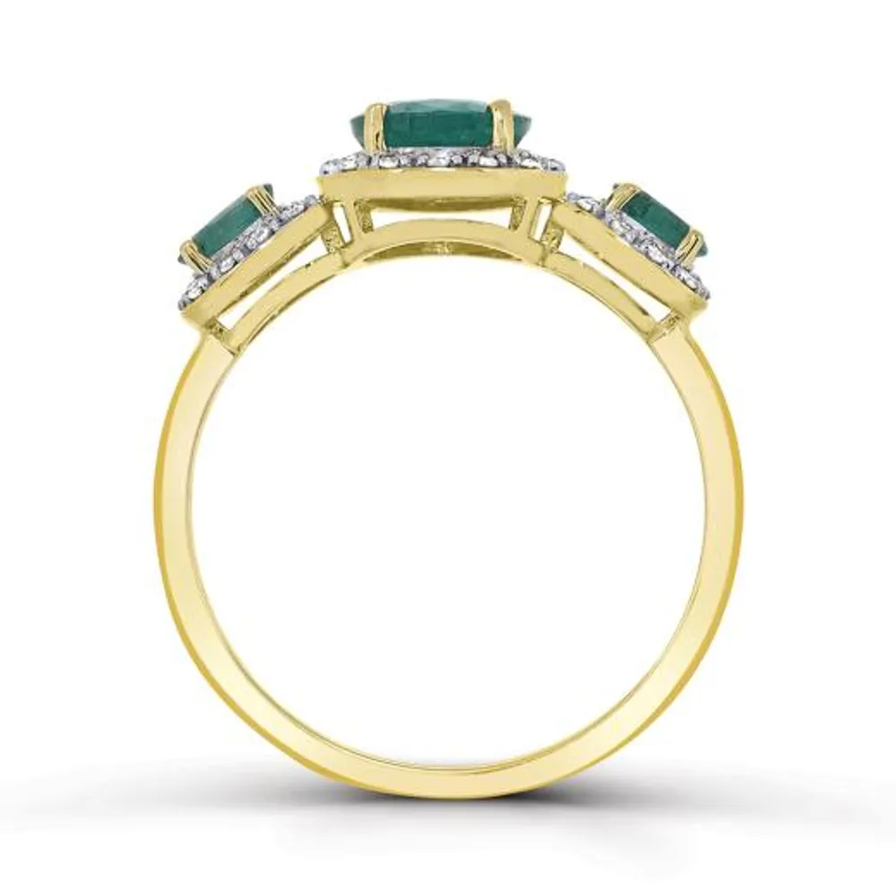 10K Yellow Gold Emerald and Diamond Ring