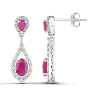 10K White Gold Ruby and Diamond Dangle Earrings