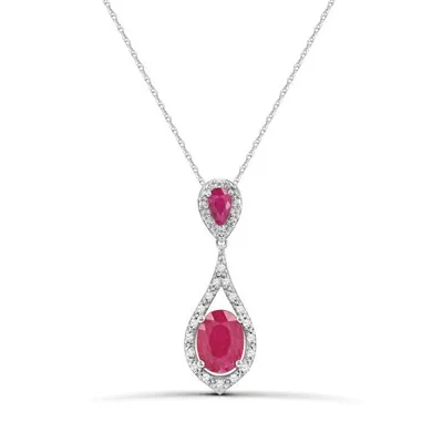 10K White Gold 18" Ruby and Diamond Pendant