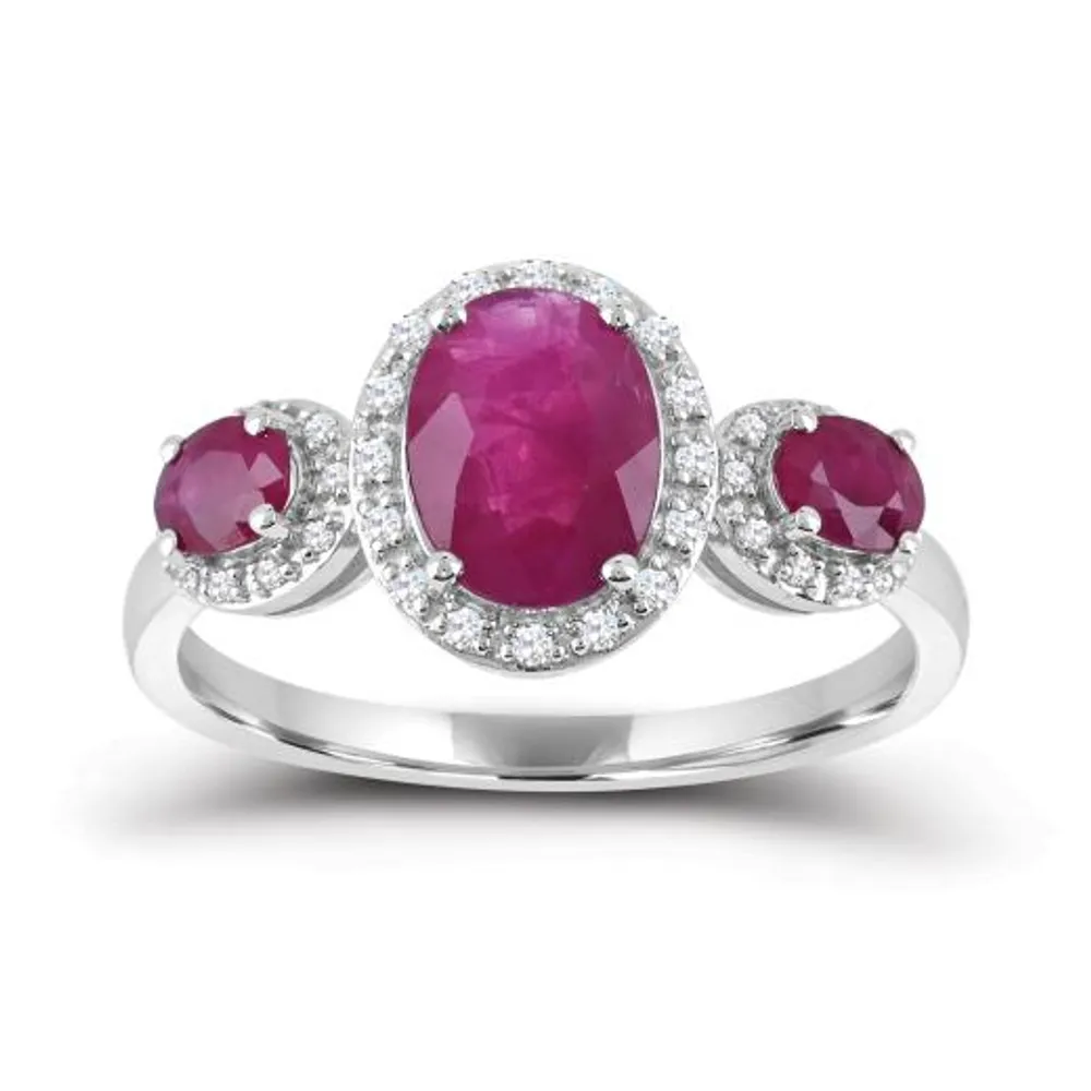 10K White Gold Ruby and Diamond Ring