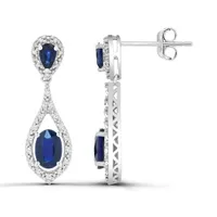 10K White Gold Blue Sapphire and Diamond Dangle Earrings