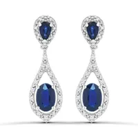 10K White Gold Blue Sapphire and Diamond Dangle Earrings